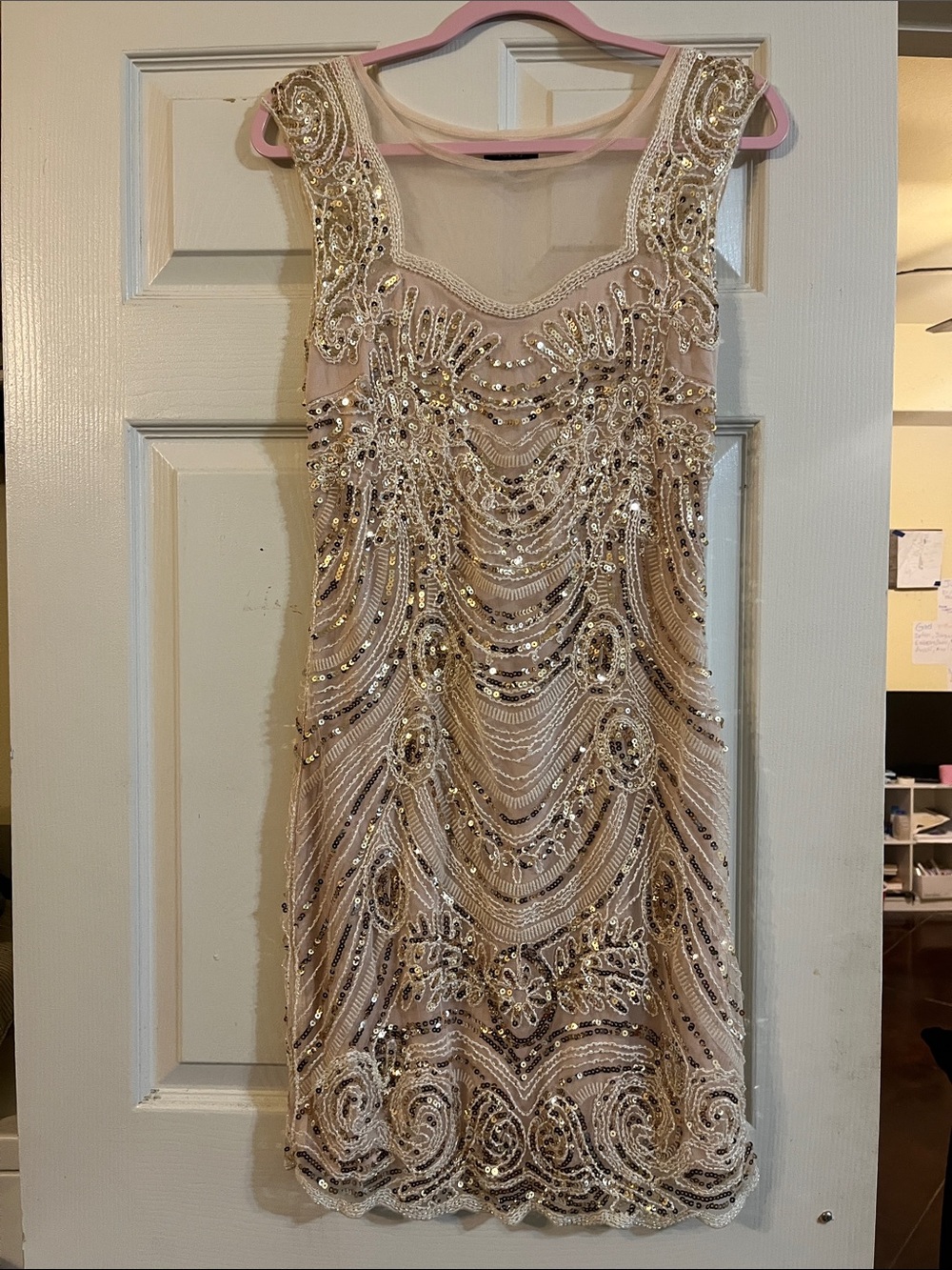verty Nude Beaded Sheath Dress